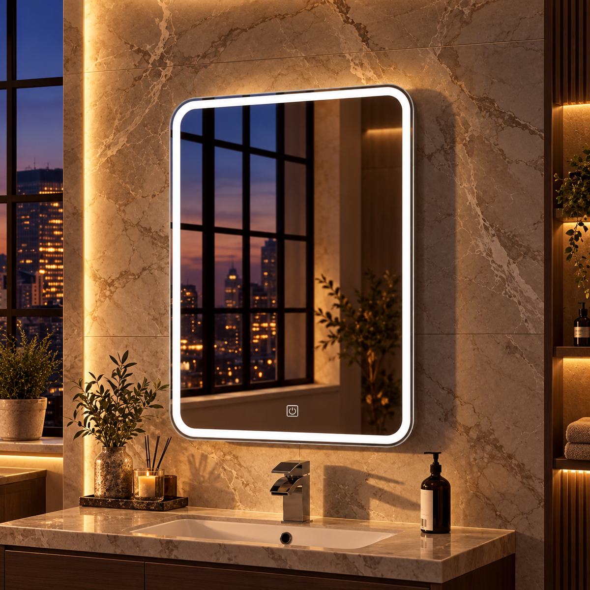K-LIGHT Alder 500 x 700mm LED bathroom mirror with illuminated border in modern bathroom