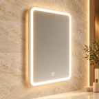 K-LIGHT Alder 500 x 700mm LED bathroom mirror angled view with illuminated border