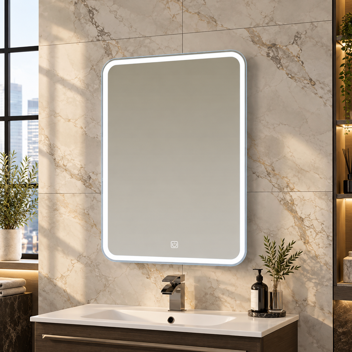 K-LIGHT Alder LED bathroom mirror with demister and illuminated LED border