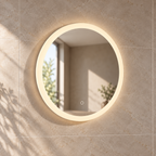 K-LIGHT Burleigh 600mm round mirror with warm LED illumination and a circular touch control.