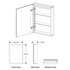 K-LIGHT Echo 500mm x 700mm LED mirror cabinet dimensions and internal shelving