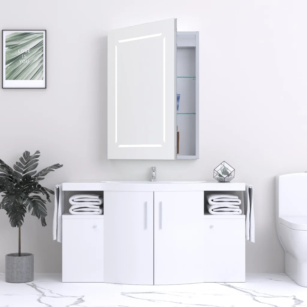 K-LIGHT Link LED mirror cabinet shown closed above a bathroom basin and vanity unit