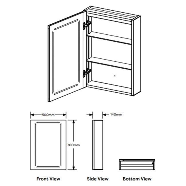 K-LIGHT Link LED mirror cabinet dimensions and internal layout drawing