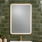 Close view of the K LIGHT OTTONE brushed brass LED bathroom mirror with touch sensor