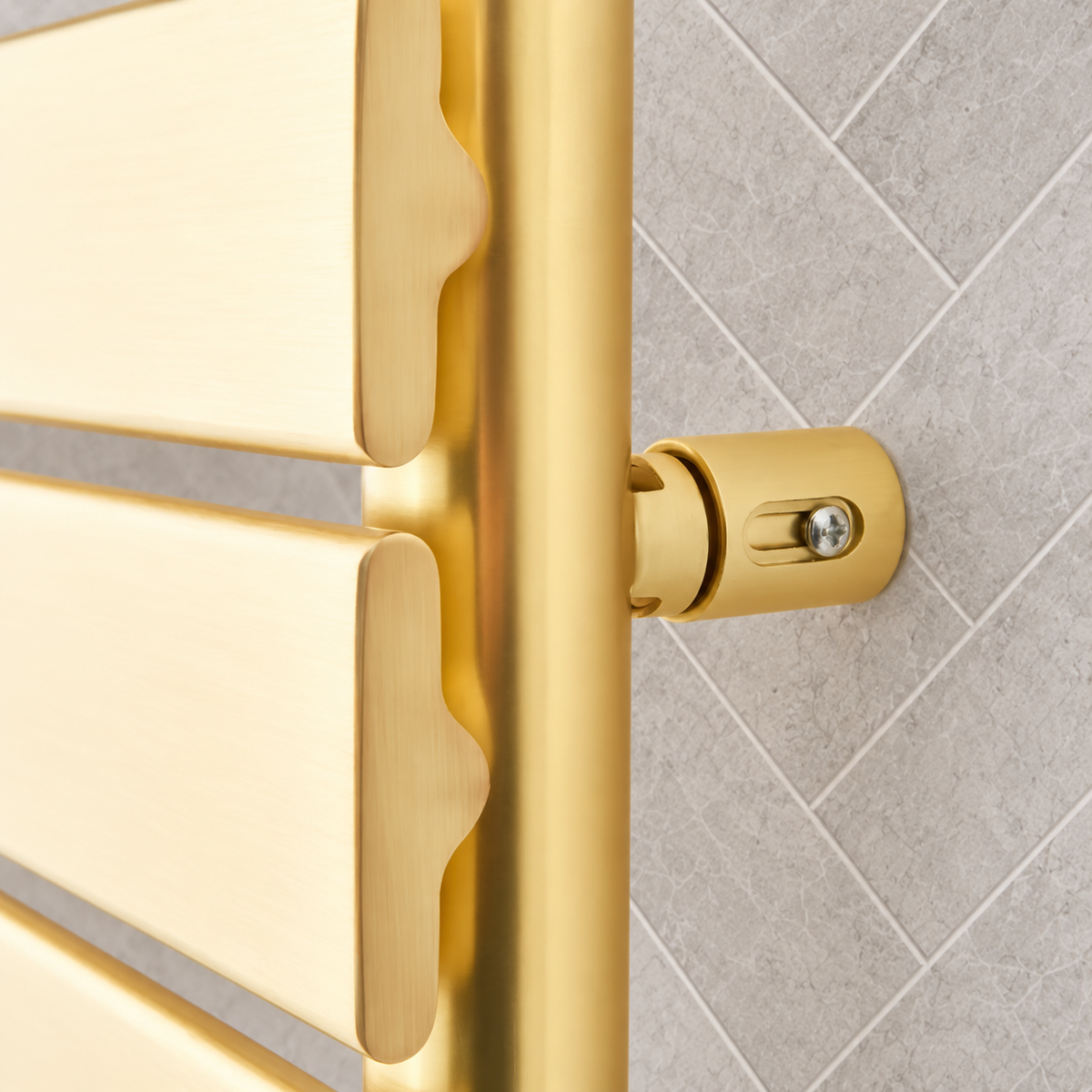 K-VIT Malibu brushed brass towel rail wall fixing detail