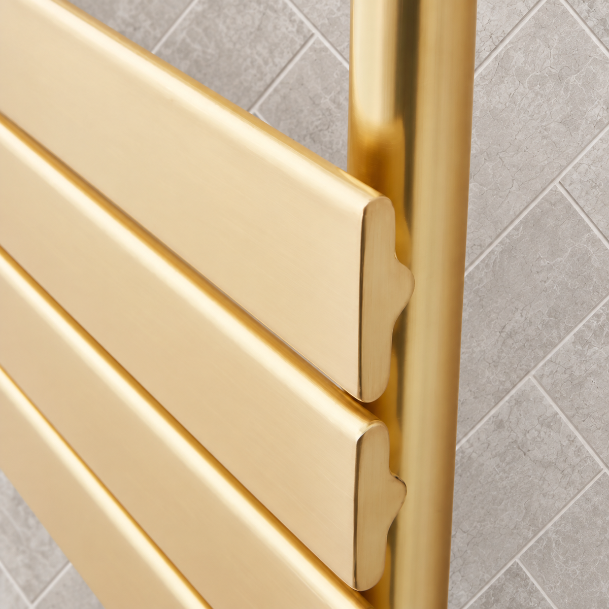 Close up of the Malibu designer towel rail flat panel construction