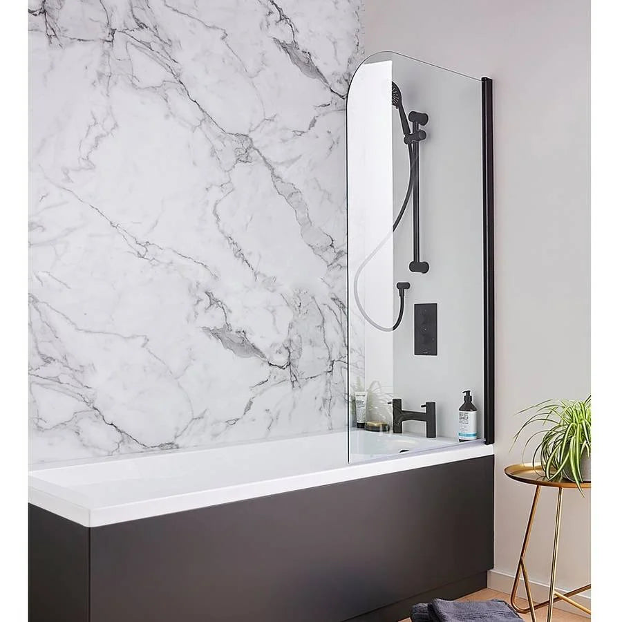 K VIT Nero round bath screen 780 x 1400mm with 6mm clear glass and matt black frame