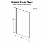 K VIT Nero square bath screen technical dimensions 780mm wide x 1400mm high