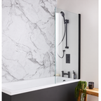 K VIT Nero square bath screen 780 x 1400mm with 6mm clear glass and matt black frame