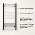 K-Warm black ladder towel rail showing its main product features