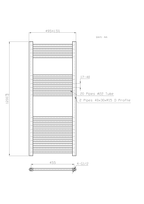 Technical dimensions for K-Warm 500 x 1200mm black ladder towel rail