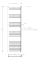 Technical dimensions for K-Warm 500 x 1600mm black ladder towel rail