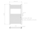 Technical dimensions for K-Warm 500 x 800mm black ladder towel rail
