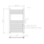 K Warm 500 x 800mm brushed brass towel rail technical dimensions
