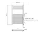 K Warm thermostatic electric towel rail installation dimensions and side projection