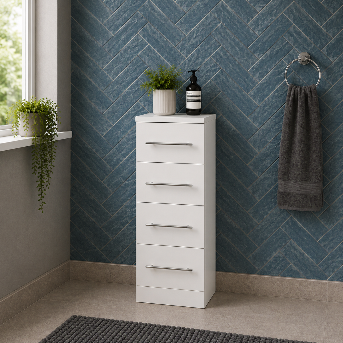 Kartell Impakt White Gloss 300mm 4 Drawer Unit In Bathroom Setting