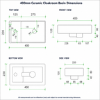 Kartell Impakt 400mm Ceramic Cloakroom Basin Dimensions