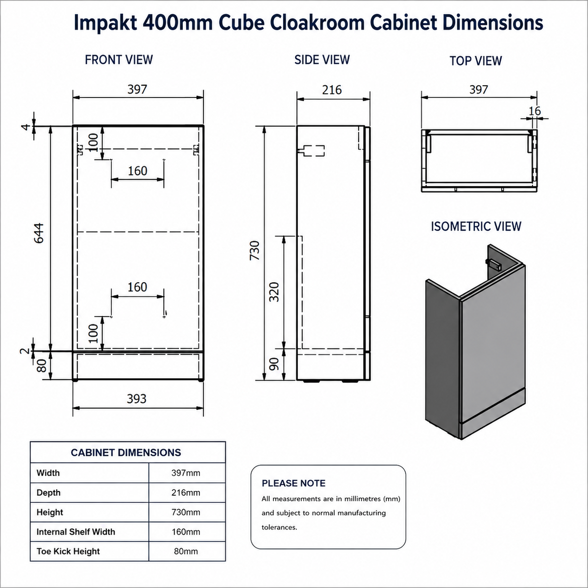 Kartell Impakt 400mm Cube Cloakroom Cabinet Dimensions