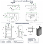 Kartell Impakt 450mm Vanity Unit & Ceramic Basin Technical Dimensions