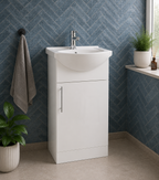Kartell Impakt 450mm Vanity Unit With Basin In Blue Herringbone Bathroom Setting