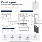 Kartell Impakt White Gloss 650mm Vanity Unit & Ceramic Basin Dimensions