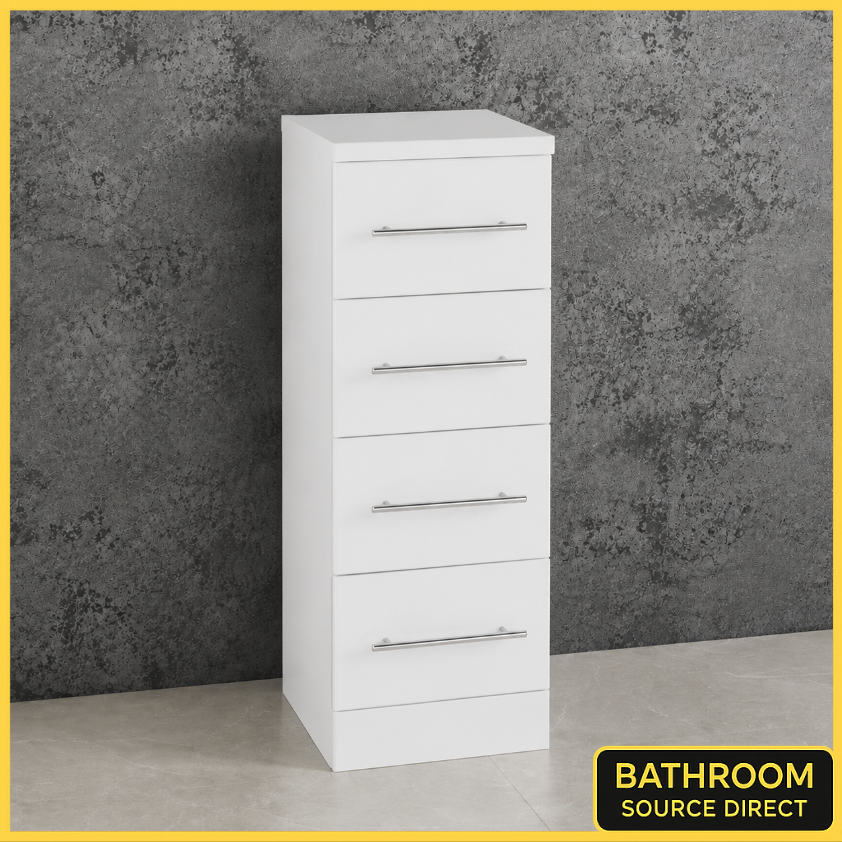 Kartell Impakt White Gloss 300mm 4 Drawer Bathroom Storage Unit