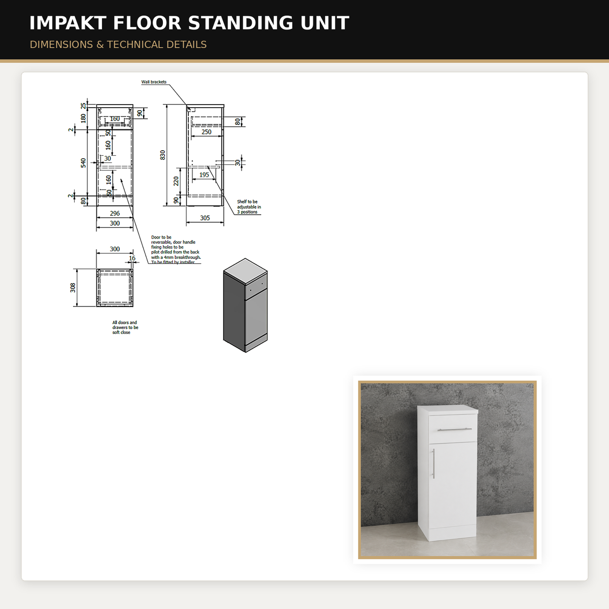 Kartell Impakt 300mm Door & Drawer Base Unit Dimensions