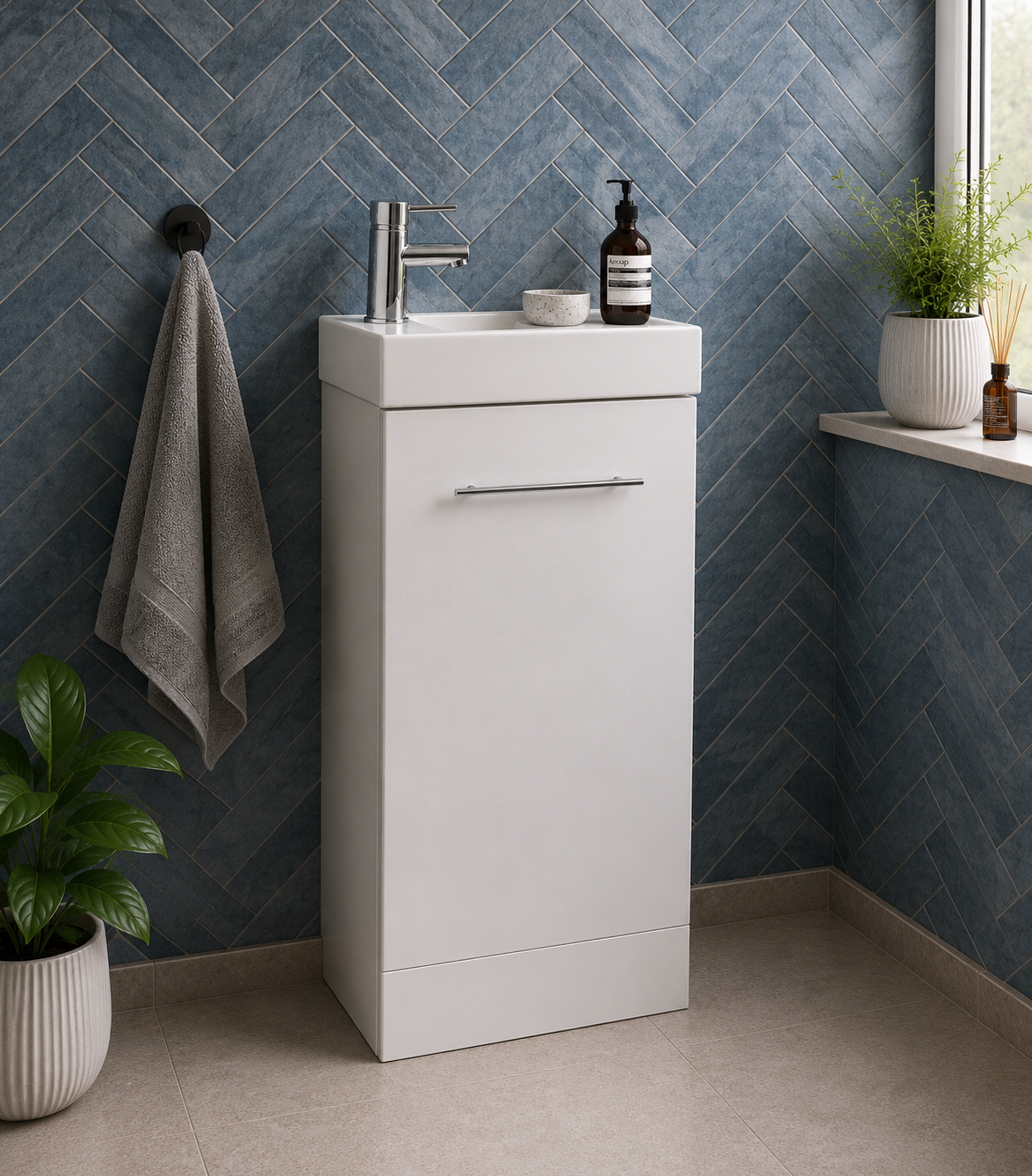 Kartell Impakt White Gloss 400mm Cube Cloakroom Unit In Modern Bathroom