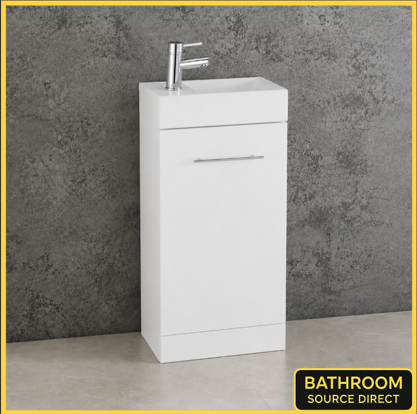 Kartell Impakt White Gloss 400mm Cube Cloakroom Unit With Basin