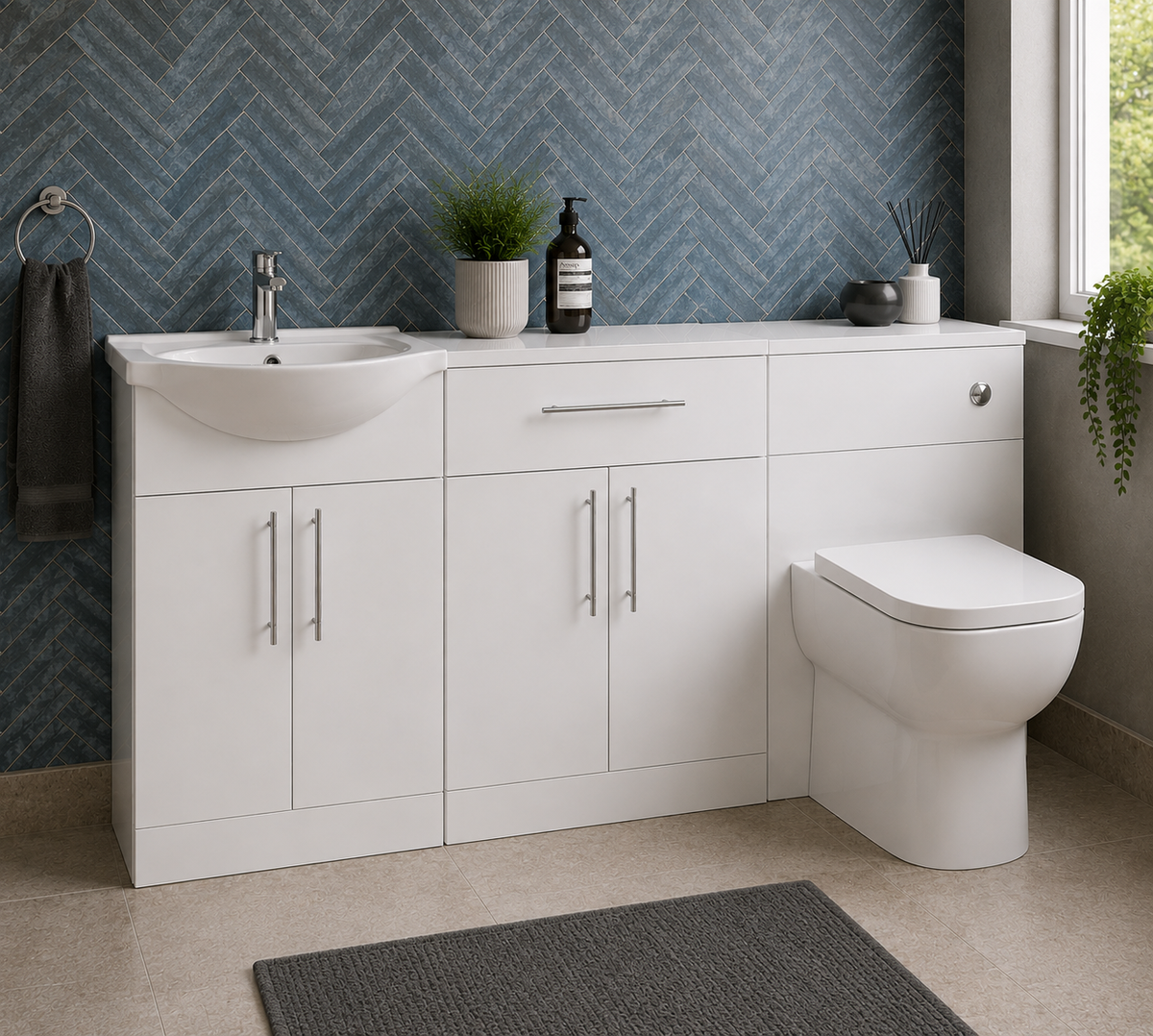 Kartell Impakt White Gloss 500mm Double Door Base Unit in modern bathroom setting
