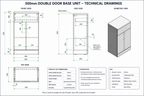 Kartell Impakt White Gloss 500mm Double Door Base Unit technical dimensions