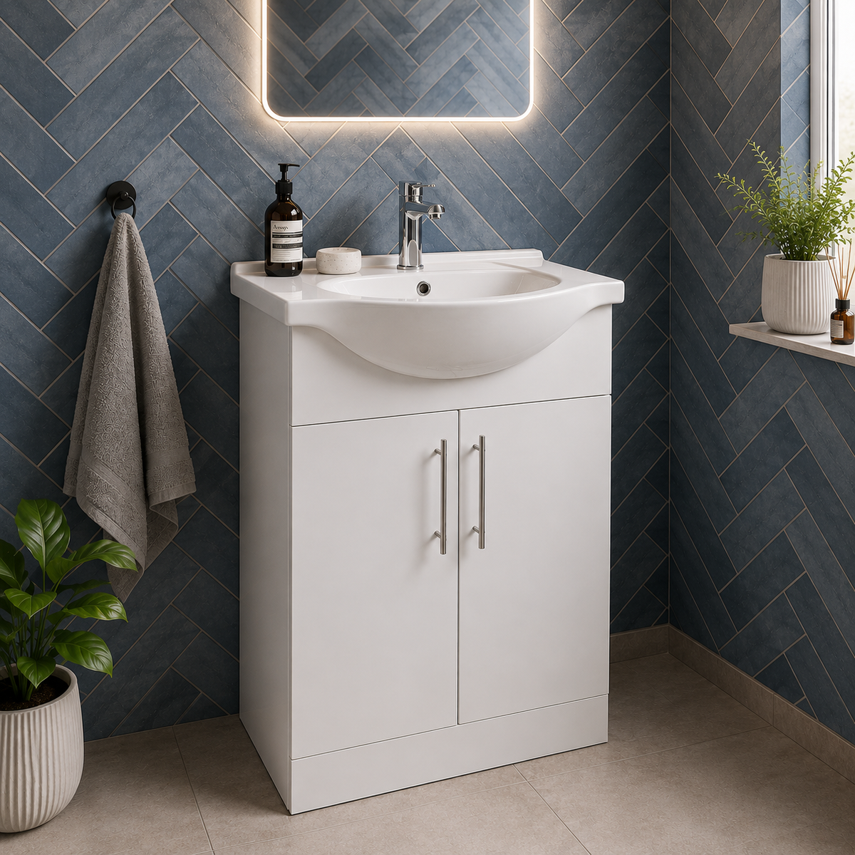 Kartell Impakt White Gloss 650mm Vanity Unit With Basin In Modern Bathroom