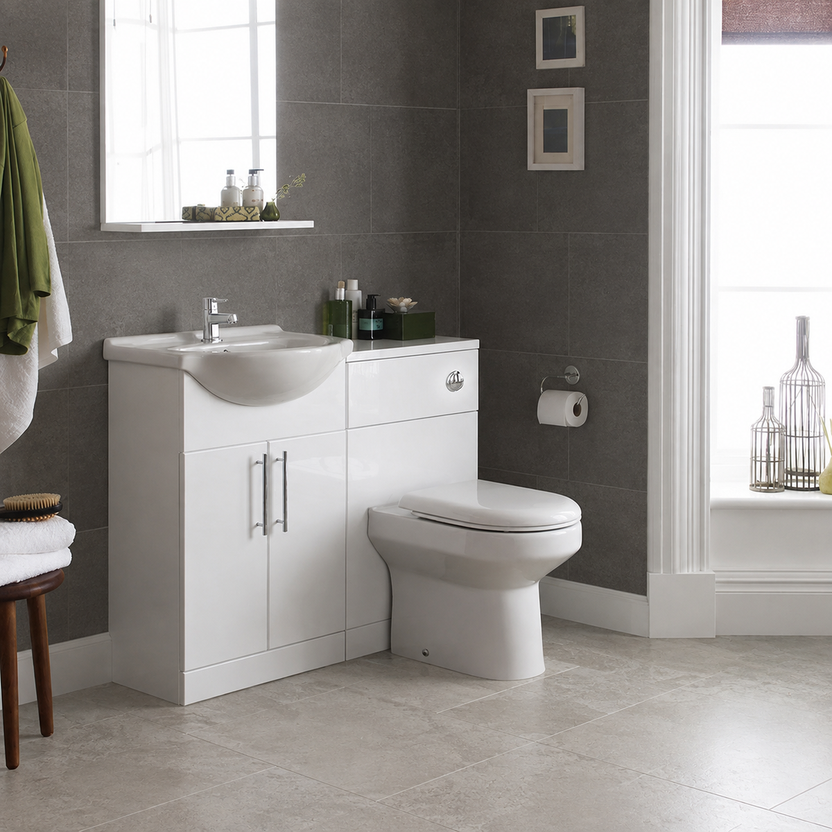 Kartell Impakt White Gloss 650mm Vanity Unit In Coordinating Bathroom Setting