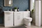 Impakt White Gloss Double Door Base Unit combined with vanity unit, WC unit & tall storage