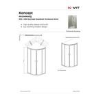 Kartell Koncept 800mm quadrant shower enclosure dimensions and technical drawing