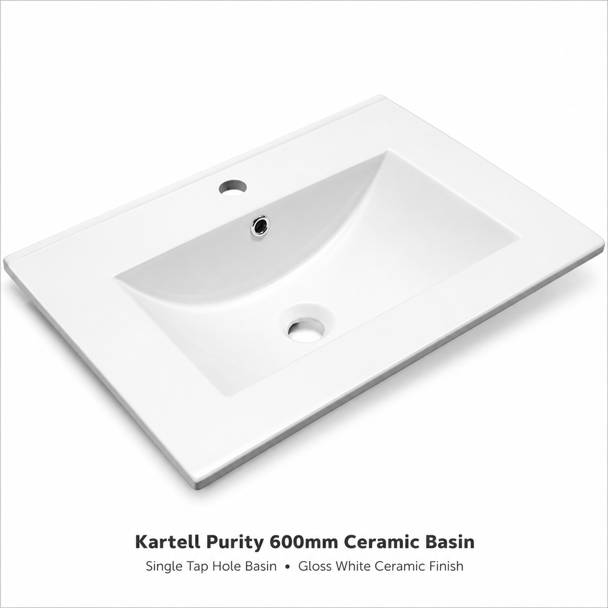 Kartell Purity 600mm white ceramic basin with single tap hole