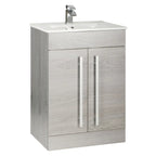 Kartell Purity 600mm floor standing vanity unit with ceramic basin in Silver Oak