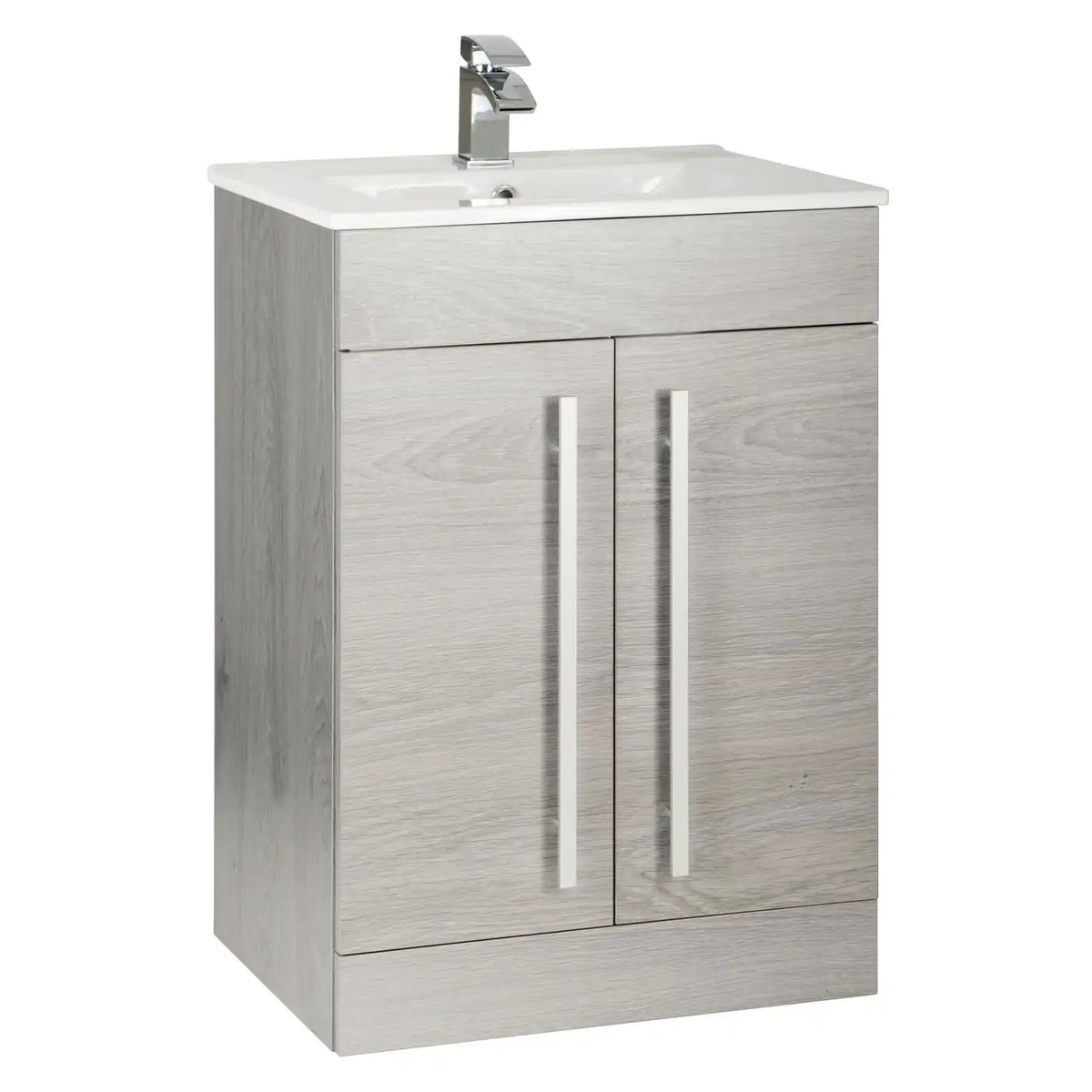 Kartell Purity 600mm floor standing vanity unit with ceramic basin in Silver Oak