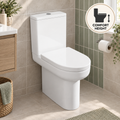 Kavera Bijou comfort height close coupled toilet in a compact tiled bathroom