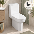 Kavera Bijou comfort height close coupled toilet in a compact tiled bathroom