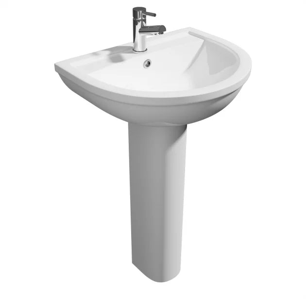White Kavera Bijoux 550mm curved basin with full pedestal