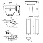 Technical dimension drawing of the Bijoux basin and pedestal