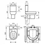 Technical dimension drawing of the Bijoux close coupled toilet