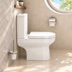 Side view of the Kavera Bijoux close coupled toilet in a tiled bathroom