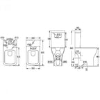 Technical dimension drawing of the Kavera Primo Square comfort height toilet