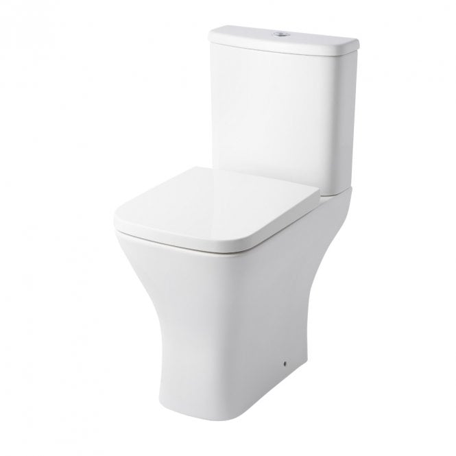 White Kavera Primo Square rimless comfort height close coupled toilet with cistern and seat