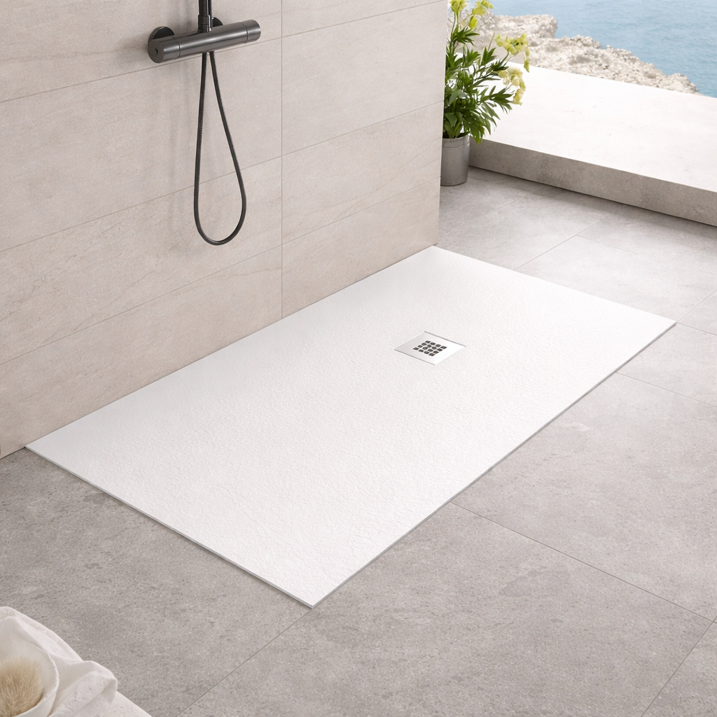 Slate Effect Rectangular Shower Tray 1700 x 800 / 900 30mm Slimline Stone Resin White