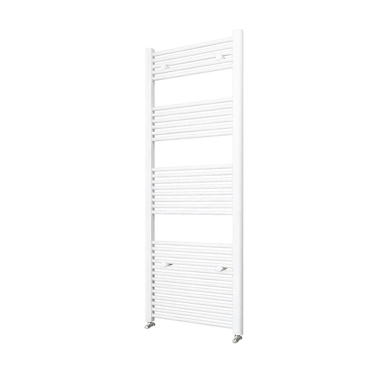 White straight towel radiator on a white background