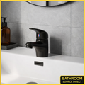 Loop matt black mono basin mixer tap with single lever handle on modern basin