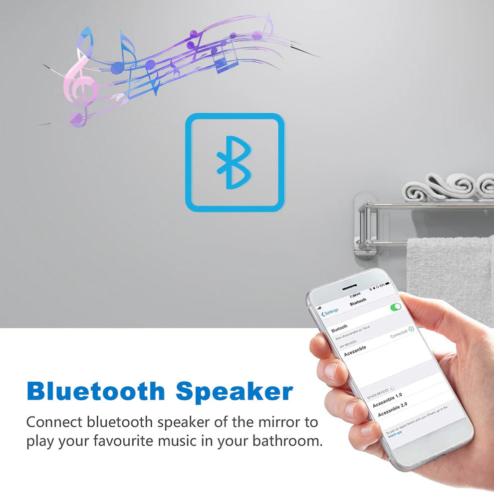 Bluetooth speaker function on LumeEdgeLux smart bathroom mirror